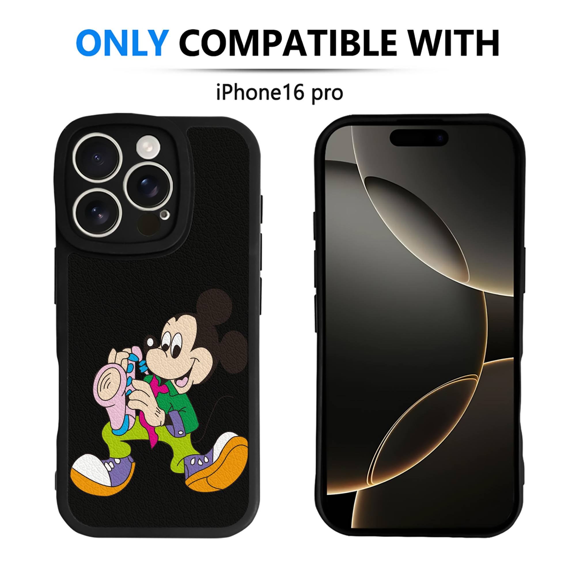 （画像用） ミッキーマウス Mickey Mouse 【iPhone 16シリーズ対応】シリコンスマホケース（レザー調） 材質：シリコン
